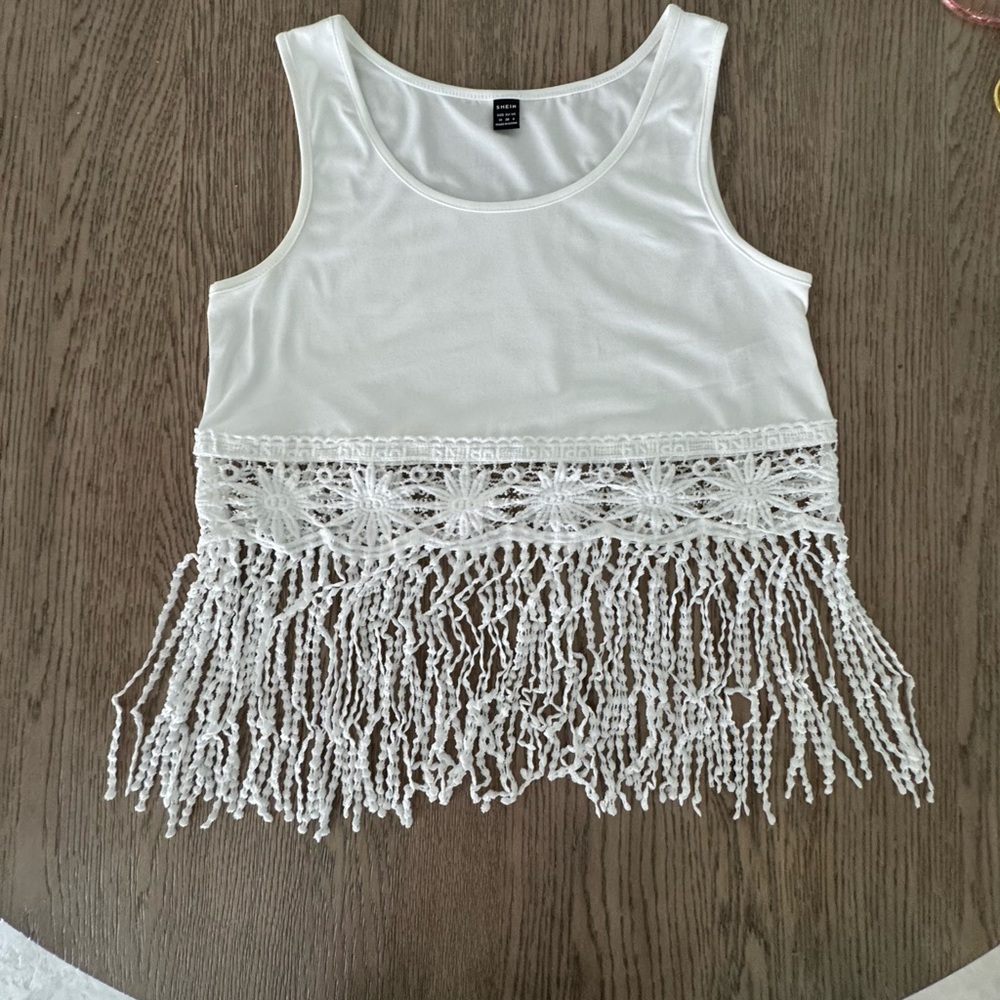 🦩NWOT FRINGE White Cropped Embellished Tank Top
